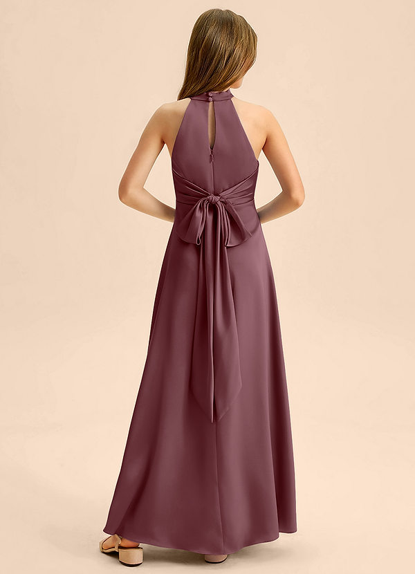 Azazie Beah Junior Sangria A-Line Pleated Stretch Satin Dress image1