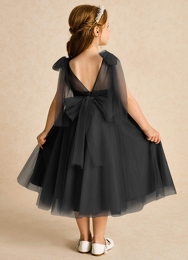 Azazie Dori Robes de Fillette d'Honneur Robe Trapèze en Tulle Rayé Noir image1