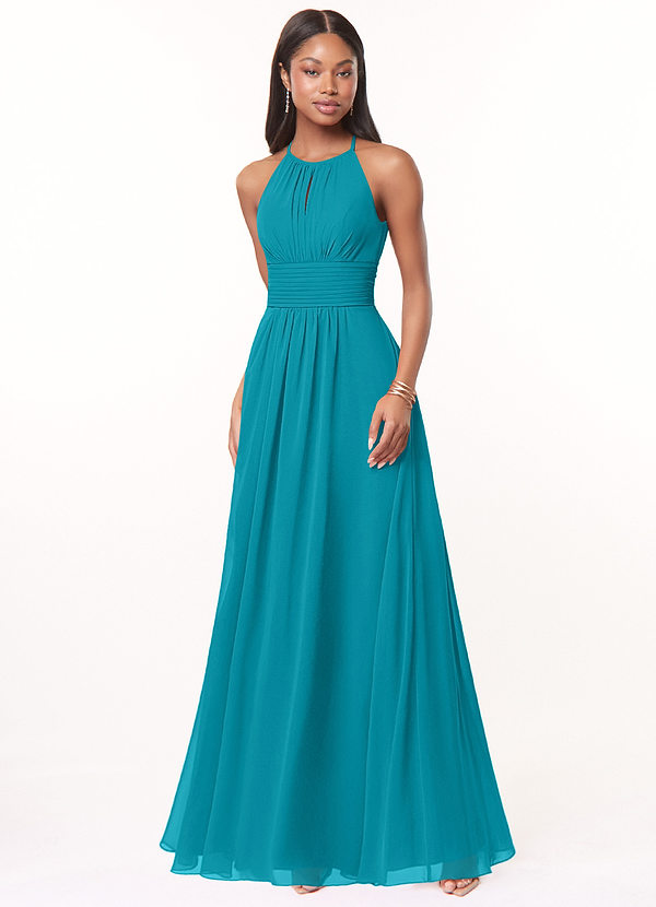 Azazie Bonnie Bridesmaid Dresses Jade Flowy Keyhole Ruched Chiffon Dress image1