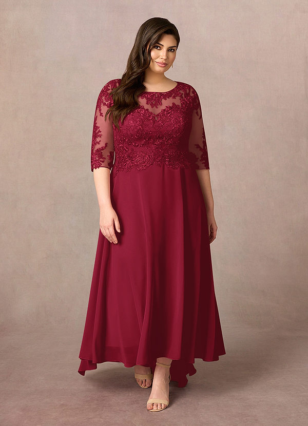 Azazie Monza Mother of the Brides Dresses Burgundy A-Line Lace Chiffon Dress image1
