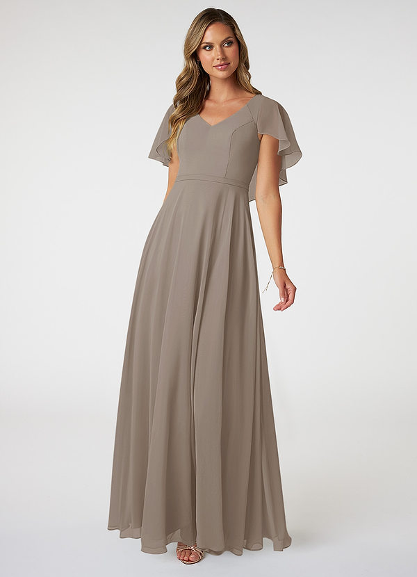 Azazie Jamie Bridesmaid Dresses Taupe A-Line Chiffon Dress image1