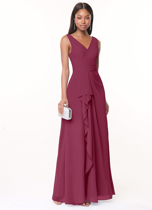 Azazie Julianna Bridesmaid Dresses Mulberry A-Line Chiffon Dress image1