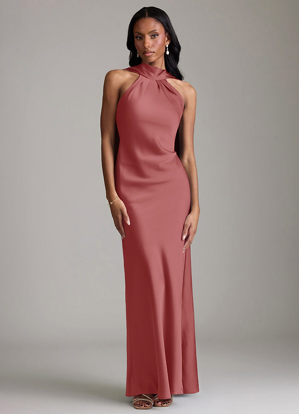 Azazie Cassiana Bruidsmeisjes Jurken Jurk van Stretch Satijn met Zeemeermin Geplooid Antieke Roos image1