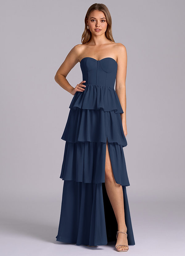 Azazie Faye Bridesmaid Dresses Dark Navy A-Line Sweetheart Neckline Chiffon Dress image1