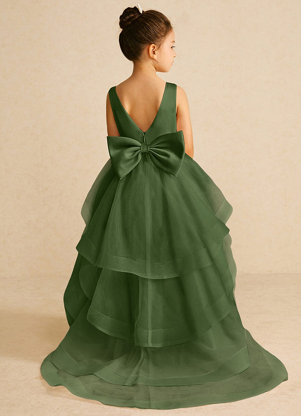Azazie Pumpkin Flower Girl Dresses Olive A-Line Convertible Tulle Dress image1