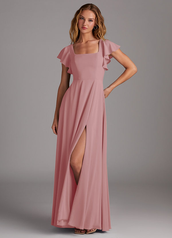 Azazie Bondi Bridesmaid Dresses Dusty Rose A-Line Side Slit Stretch Chiffon Dress image1