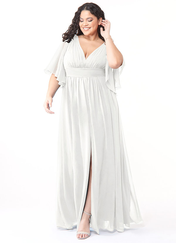 Azazie Temeka Robes Demoiselle d'honneur Robe Trapèze en Mousseline de soie Rayé Blanc image1