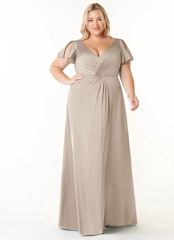 Azazie Soren Bridesmaid Dresses Frost A-Line Pleated Stretch Satin Dress image1