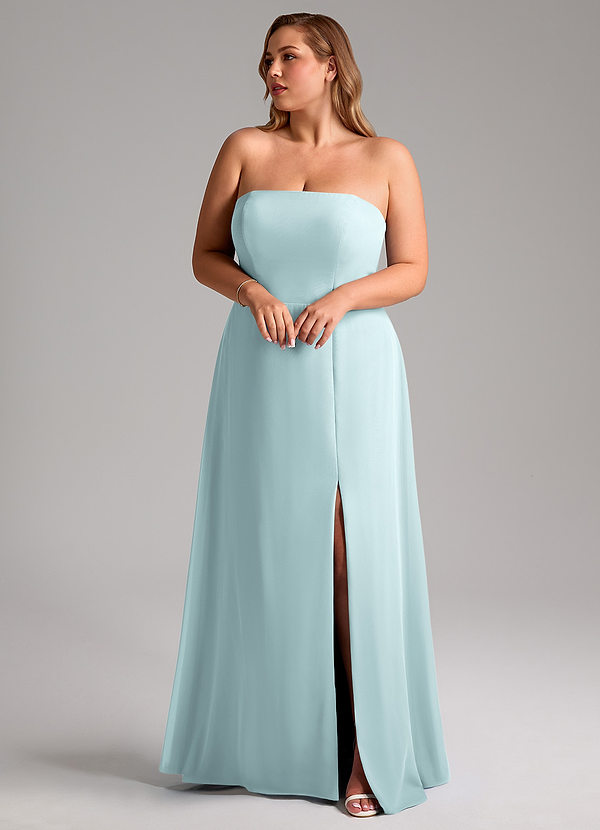 Azazie Wren Abiti da Damigella Abito Convertibile A-Line in Chiffon Spacco Laterale Nebbia image1