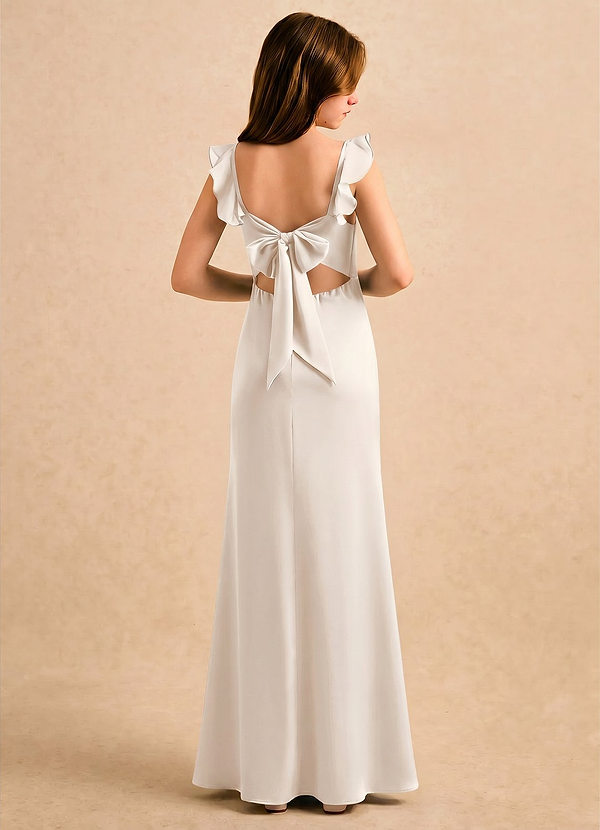 Azazie Novalie Girls Formal Flower Girl Dresses White Alabaster Mermaid Bow Stretch Satin Dress image1
