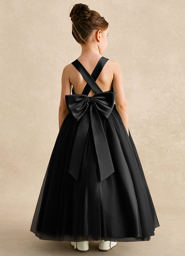Azazie Peanut Robes de Fillette d'Honneur Robe Trapèze en Tulle Bretelle Noir image1