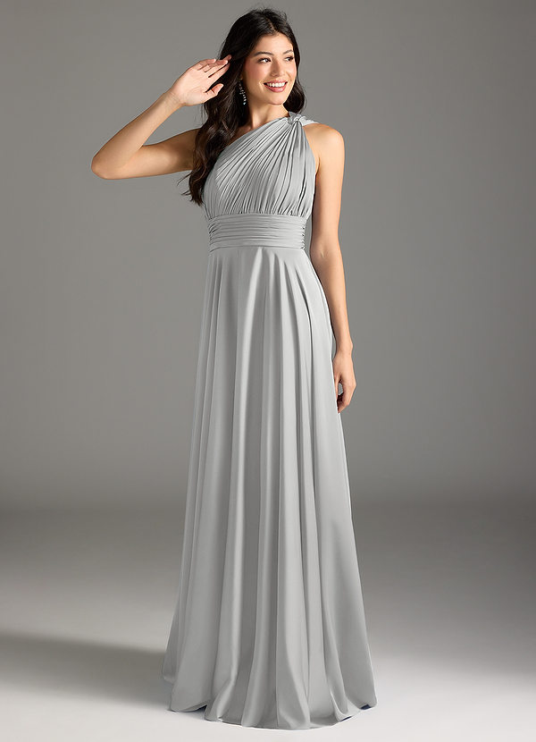 Charlize Bridesmaid Dresses Silver A-Line One Shoulder Stretch Satin Dress image1