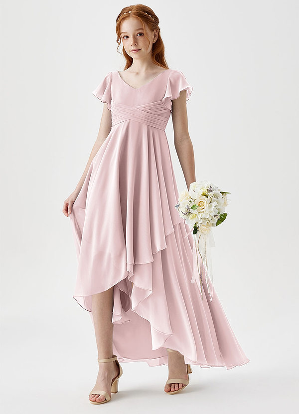 Azazie Caria Junior Blushing Pink A-Line Pleated Chiffon Dress image1