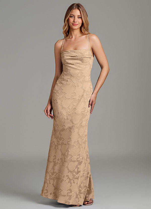 Azazie Ola Vestidos de dama de honor Vestido Champán de Devorado Floral de Corte Sirena con Corsé image1