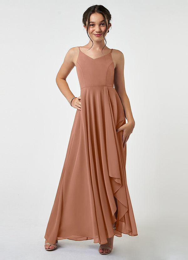 Azazie Collette Junior A-Linie Gestreift Chiffon Kleid Bronzer image1