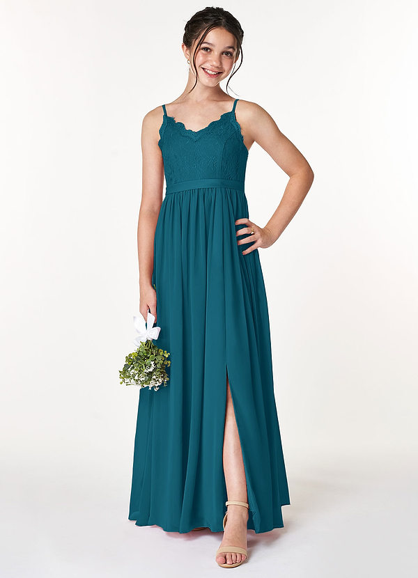 Azazie Roxy A-Line Lace Chiffon Floor-Length Junior Bridesmaid Dress image1