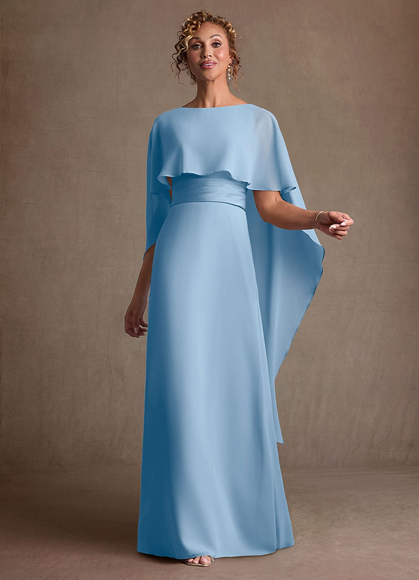 Azazie Marilla Robe Mère de la Mariée & du Marié Robe Trapèze en Mousseline de soie Plissée Poudre Bleue image1