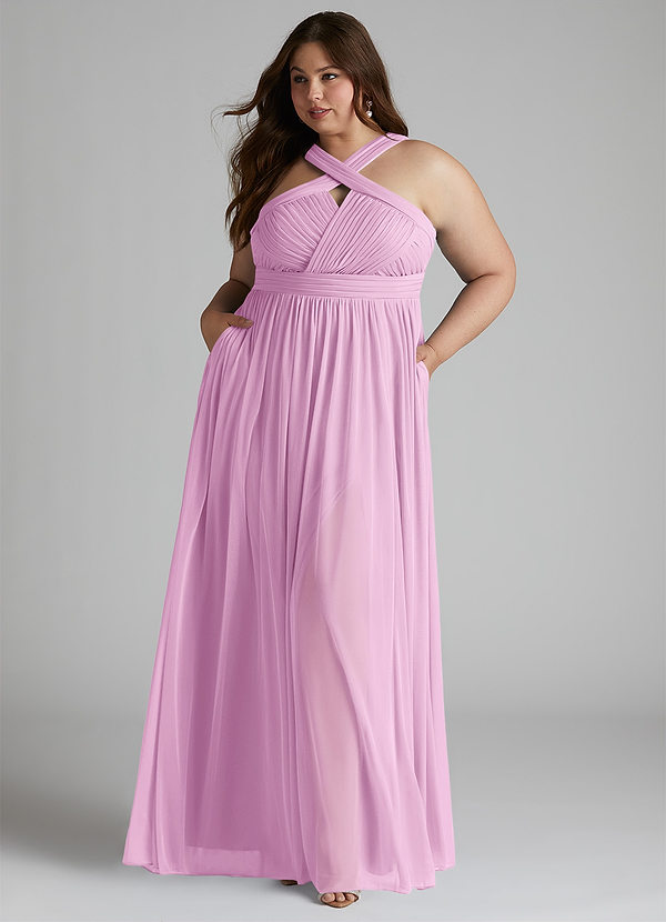 Azazie Hillian Robes Demoiselle d'honneur Robe Trapèze en Maille Dos nu plissé Rose Bonbon image1