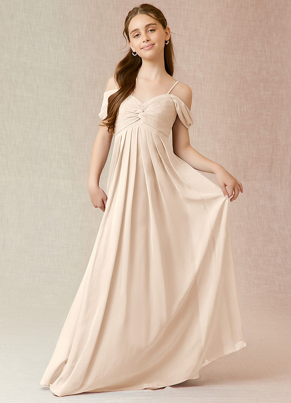 Azazie Kaitlynn Junior White Alabaster A-Line Off the Shoulder Chiffon Dress image1