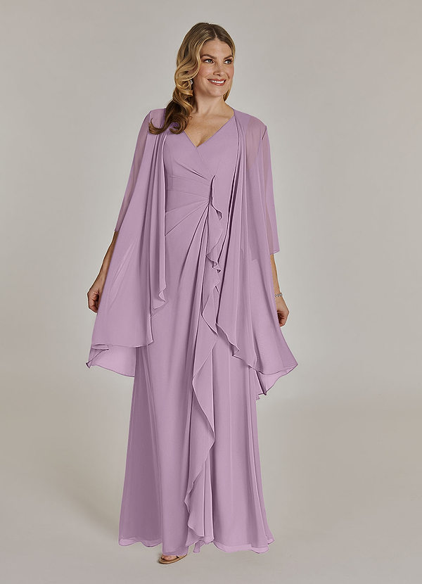 Azazie Manuella Mother of the Brides Dresses Wisteria A-Line V-Neck Pleated Chiffon Dress image1