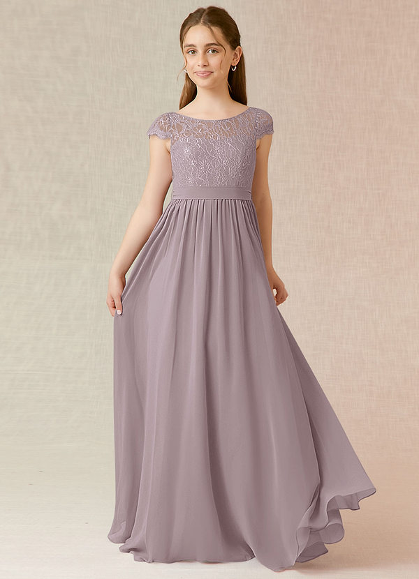Azazie Silvermist Junior A-Linie Plissee Chiffon Kleid Dämmerung image1