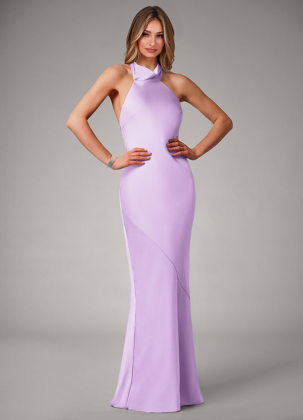 Azazie Velli Bridesmaid Dresses Lilac Mermaid Stretch Satin Dress image1