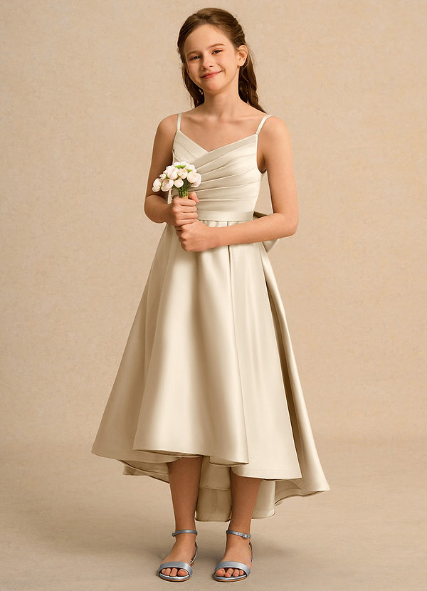 Azazie Sweets Girl Vestidos de Niña de Flores Vestido de Champán de Satin Mate de Corte En A con Plisado image1