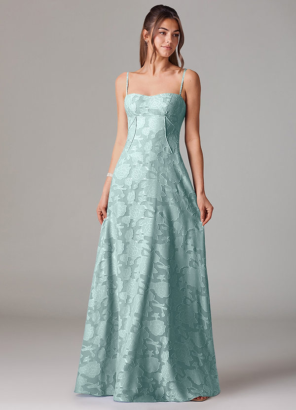 Azazie Valentine Brautjungfernkleider A-Linie Herzausschnitt Blumen-Burnout Kleid Nebel image1