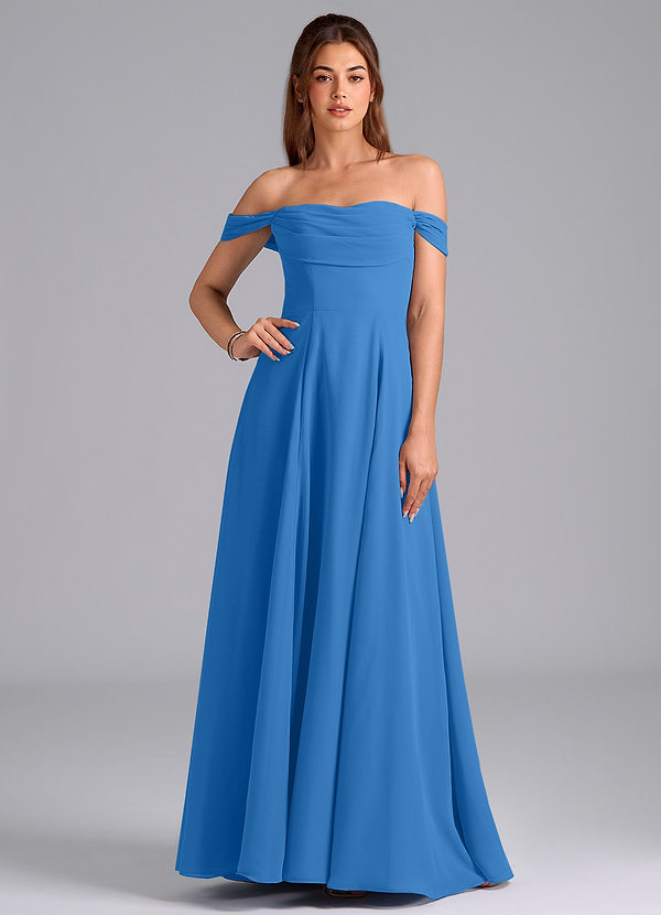 Azazie Almina Bridesmaid Dresses Blue Jay A-Line Off the Shoulder Chiffon Convertible Dress image1