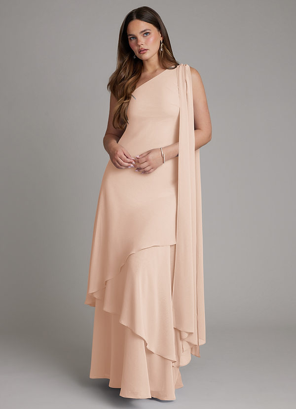 Azazie Monique Bridesmaid Dresses English Rose A-Line One Shoulder Chiffon Dress image1