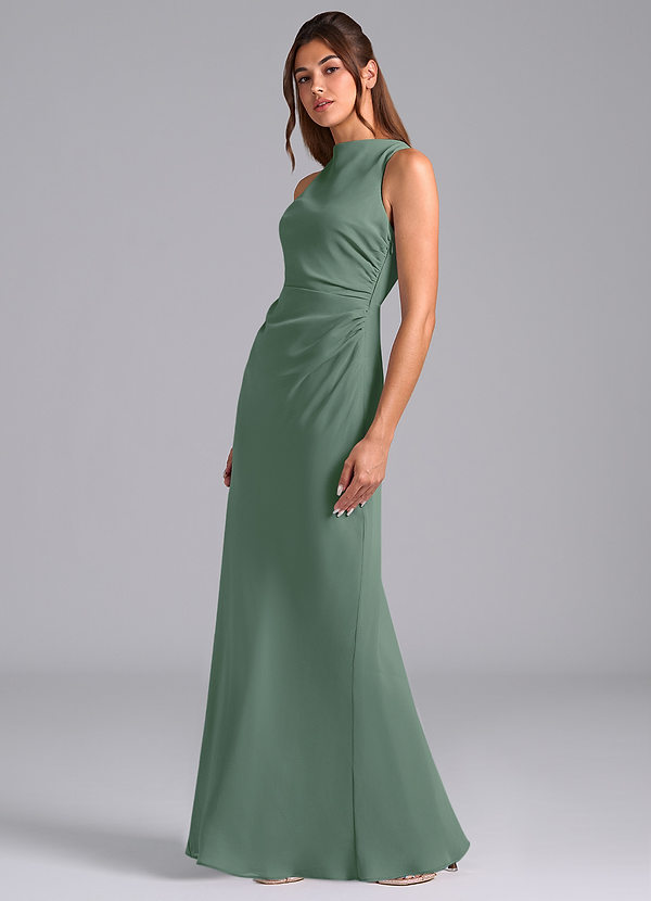 Azazie Evadne Brautjungfernkleider A-Linie Plissee Chiffon Kleid Eukalyptus image1