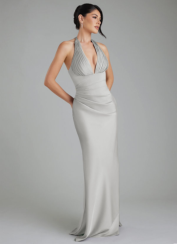 Azazie Torrance Bridesmaid Dresses Silver Mermaid Corset Stretch Satin Dress image1