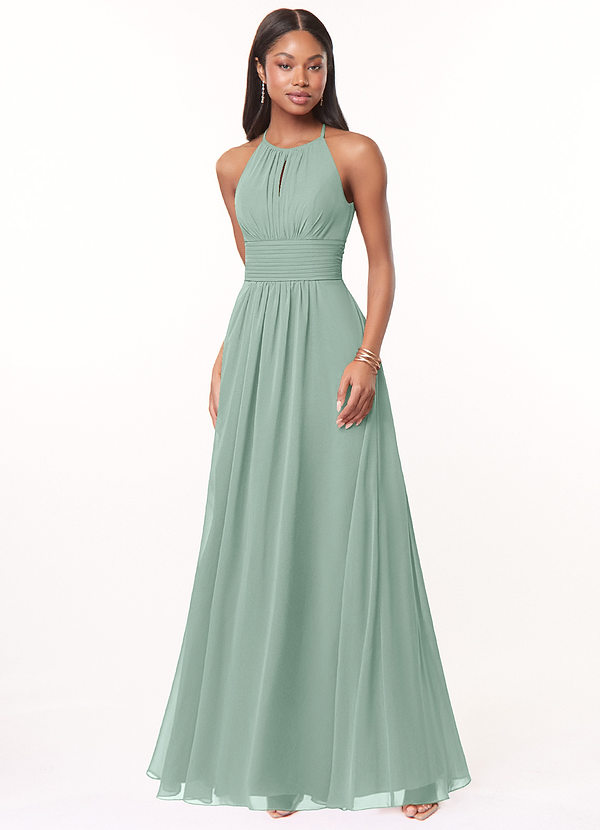 Azazie Bonnie Bridesmaid Dresses Agave A-Line Keyhole Ruched Chiffon Dress image1
