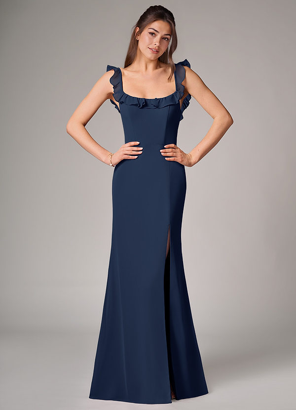 Azazie Callie Bridesmaid Dresses Dark Navy Mermaid Side Slit Chiffon Convertible Dress image1
