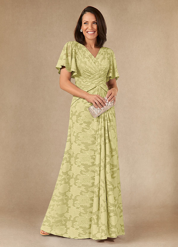 Azazie Emmeline Mother of the Brides Dresses Lemon Sorbet A-Line Pleated Floral Burnout Dress image1