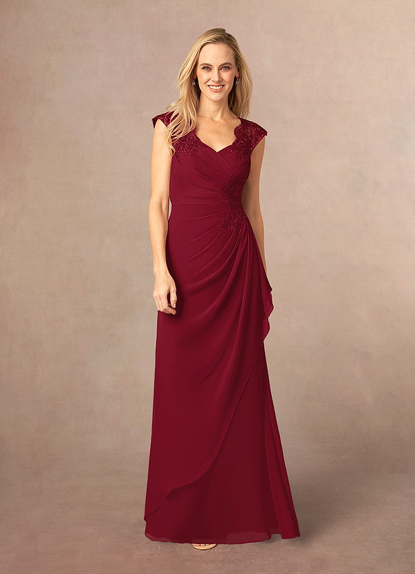Azazie Gladys Mother of the Brides Dresses Burgundy A-Line Queen Anne Lace Chiffon Dress image1