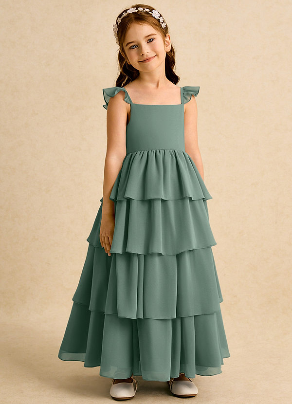 Azazie Boba Vestidos de Niña de Flores Vestido de Eucalipto de Gasa de Corte En A con Escote Cuadrado image1