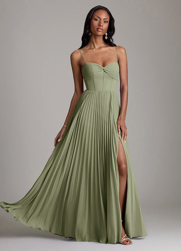 Azazie Akiko Vestidos Dama de Honor Vestido de Pistacho de Gasa de Corte en A con Escote de Corazón image1