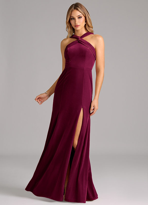 Azazie Rue Bridesmaid Dresses Cabernet A-Line Pleated Velvet Dress image1