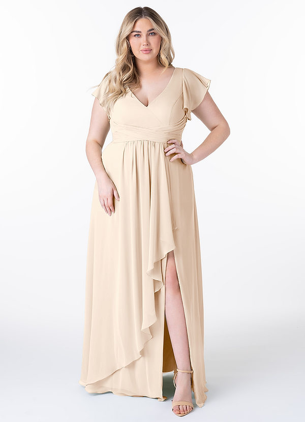 Azazie Omari Bridesmaid Dresses White Alabaster A-Line Chiffon Dress image1