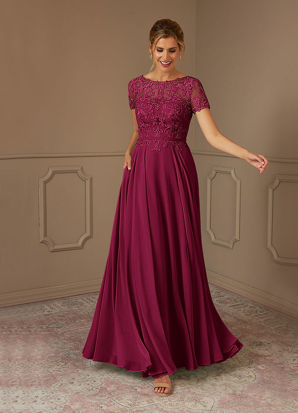 Azazie Adina Mother of the Brides Dresses Burgundy A-Line Boatneck Sequins Chiffon Dress image1