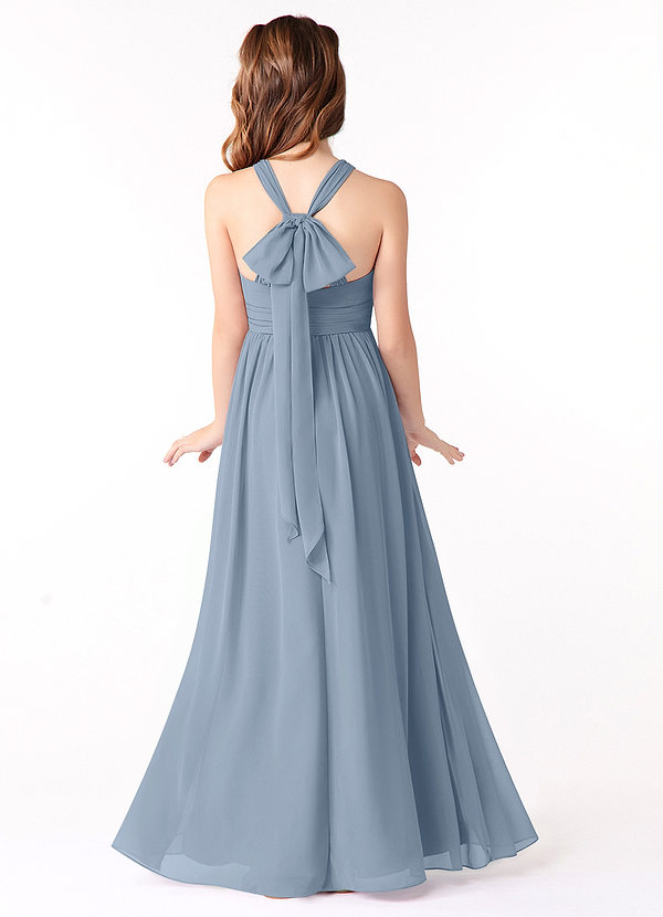 Azazie Jaylah Junior Dusty Blue A-Line Ruched Chiffon Dress image1