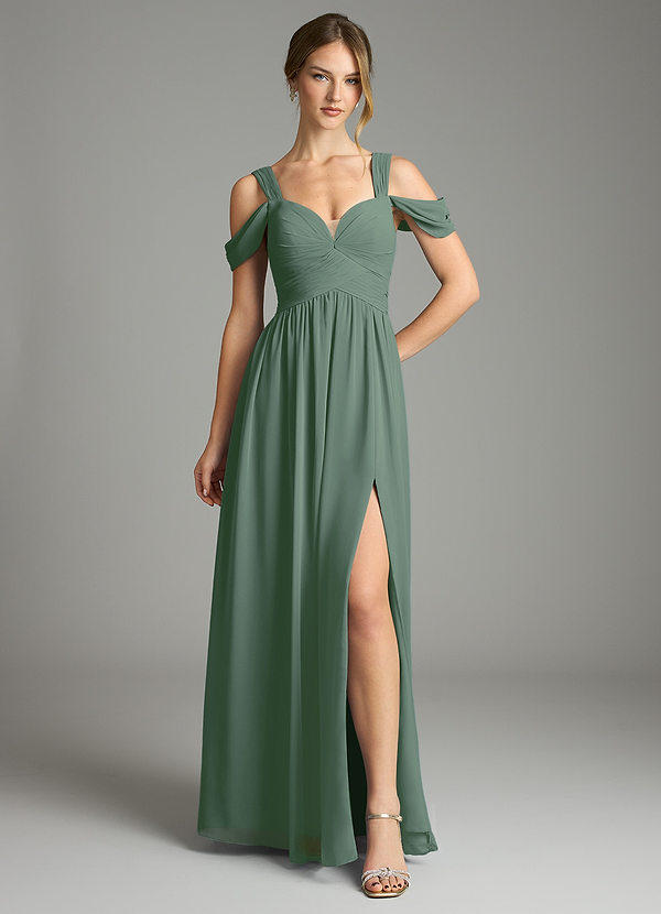 Azazie Lianne Bridesmaid Dresses Eucalyptus A-Line Off the Shoulder Chiffon Dress image1