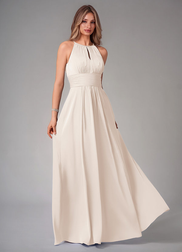 Azazie Bonnie Abiti da Damigella Abito A-Line in Raso Elasticizzato Plissettato Alabastro Bianco image1