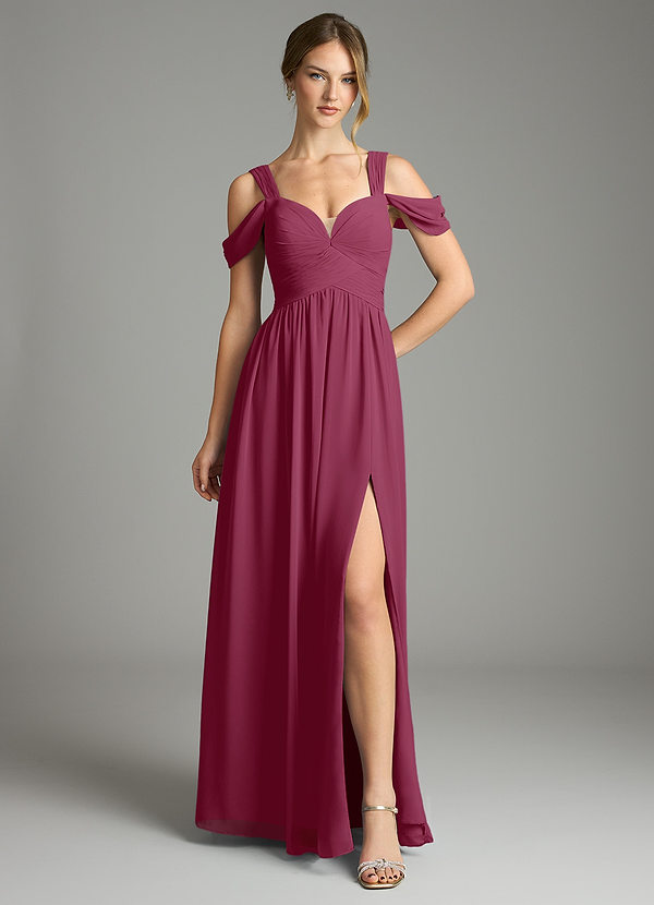Azazie Lianne Bridesmaid Dresses Mulberry A-Line Off the Shoulder Chiffon Dress image1