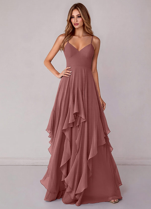 Azazie Zaina Bridesmaid Dresses Desert Rose A-Line Chiffon Dress image1