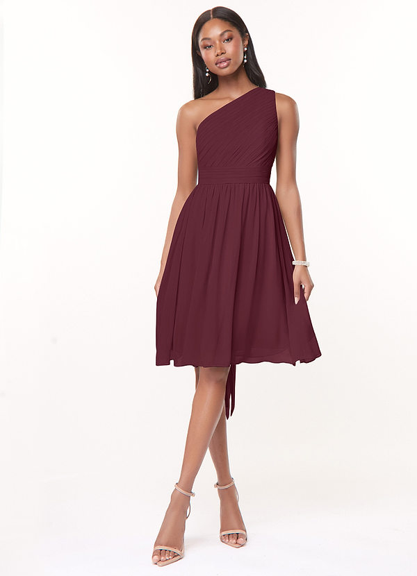 Azazie Katrina Bridesmaid Dresses Cabernet A-Line One Shoulder Chiffon Dress image1