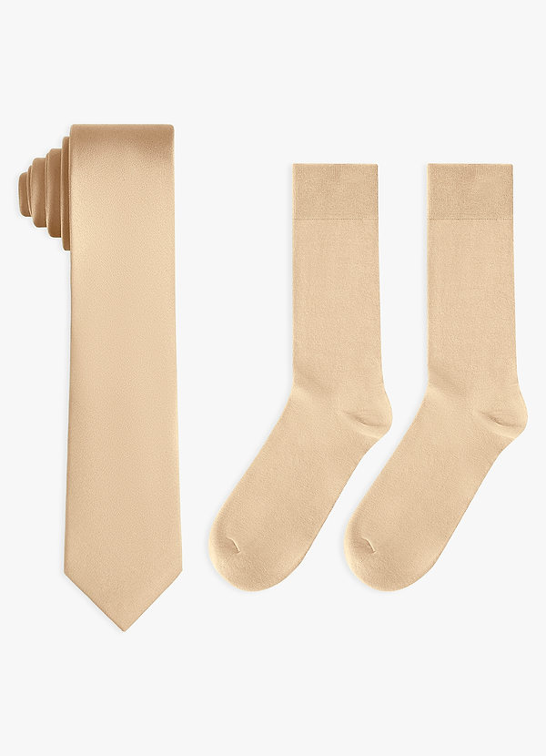 front Conjunto de corbata fina de satén elástico y calcetines de algodón a juego