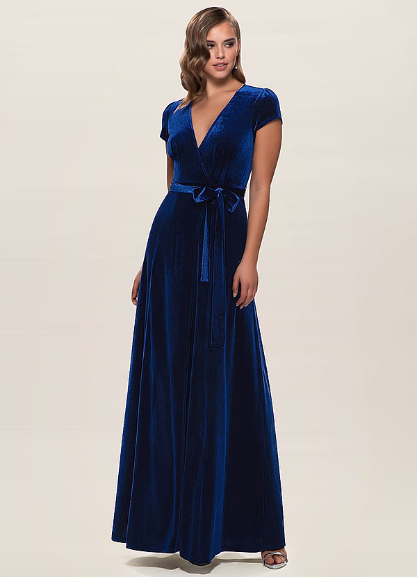 navy velvet long dress