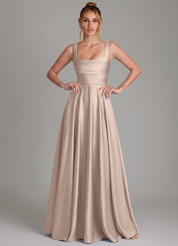 Azazie Azaria Brautjungfernkleider A-Linie Korsett Stretch-Satin Kleid Englisches Rosa image1
